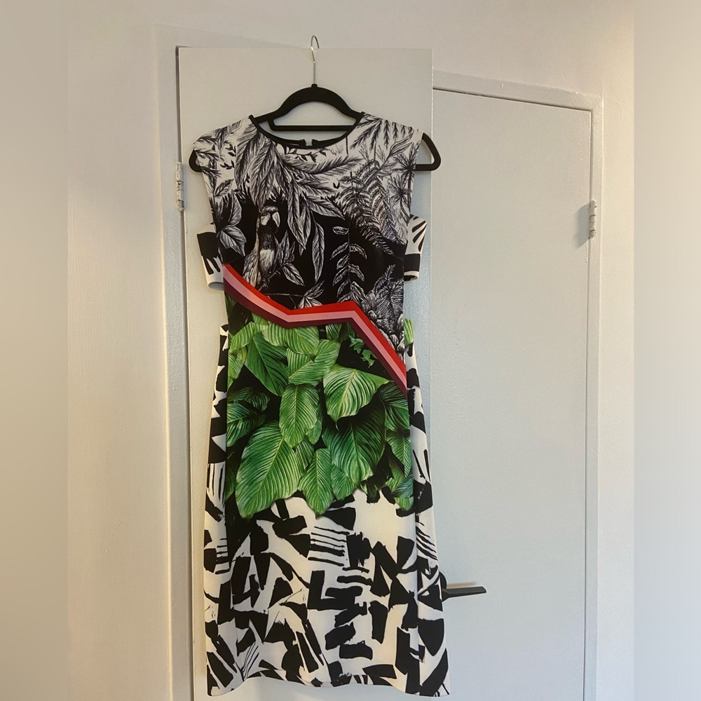Clover Canyon Print Midi Dress with Green Leaf Panel